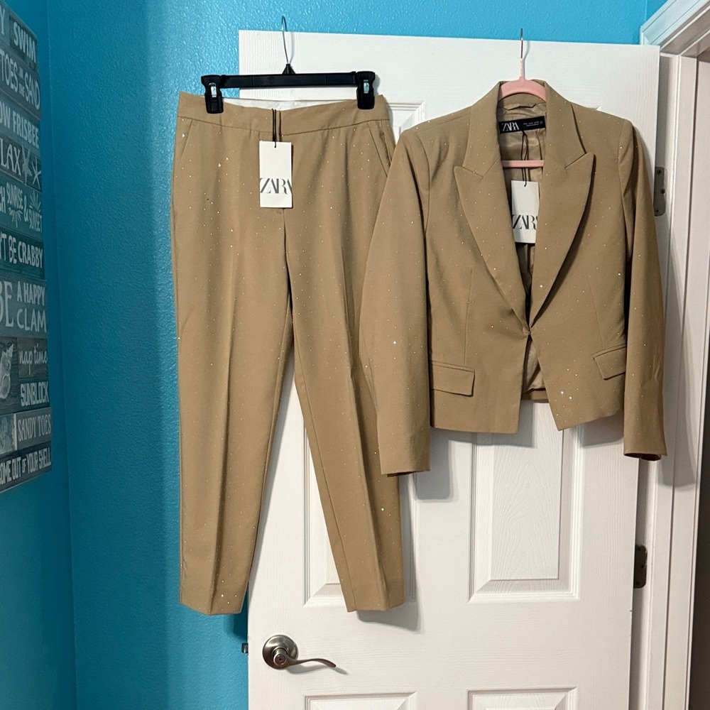 Zara Beige Blazer and Trousers Set